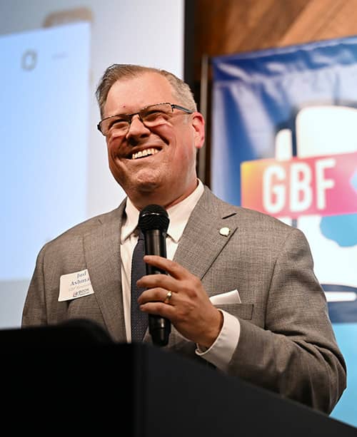 Jud at the podium at GBF reception 2025